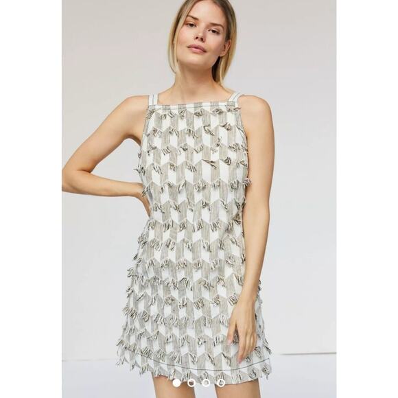 Anthropologie Womens Tan Beige Fringe Ladder Back Shift Dress Small - Picture 1 of 9